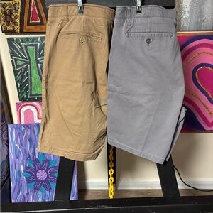 Stylish Tan and Gray Men's Flat Front Shorts